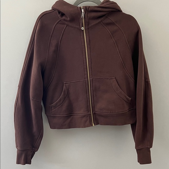 lululemon athletica Tops - Lululemon Scuba Oversized Full Zip Hoodie Java Brown Gold Zipper XS/S